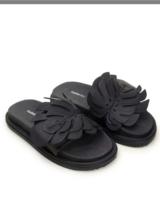 FARM Rio Shoes - FARM Rio Black Floral Cutout Slide Sandals